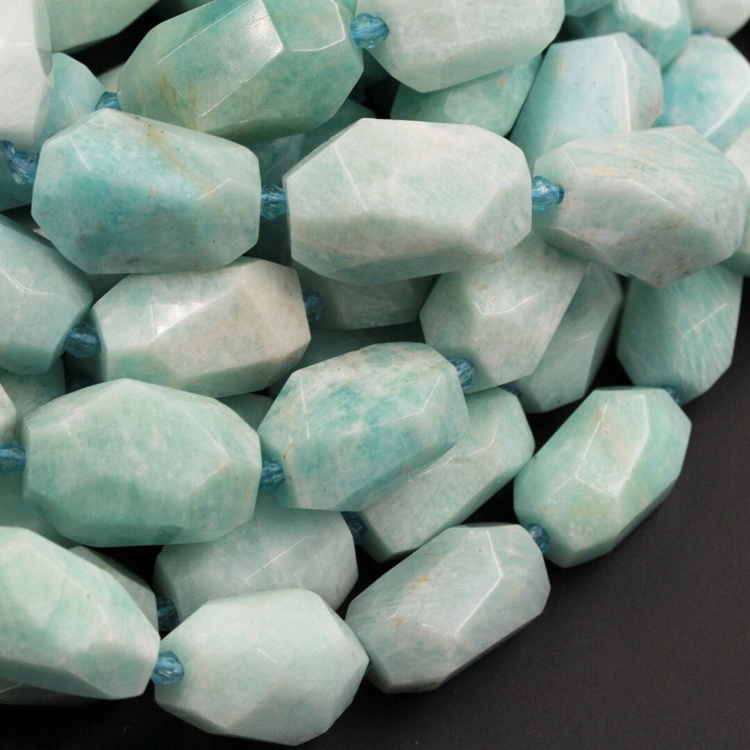 Peruvian Amazonite Nuggets Large Faceted Pastel Pale Sea Blue Amazonite