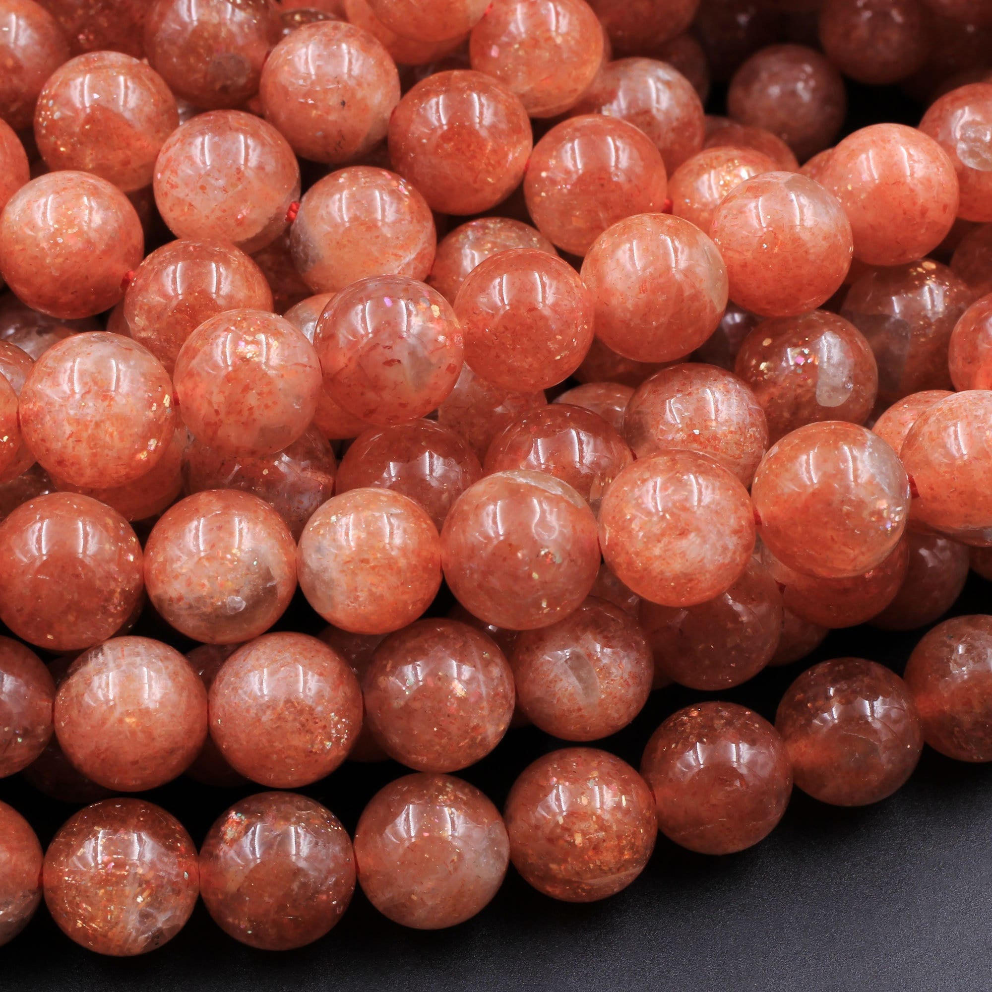 AAA Fiery Natural Sunstone Round Beads 4mm 5mm 6mm 8mm 10mm 12mm Feldspar Golden Glitters Orange Red Gemstone 15.5" Strand
