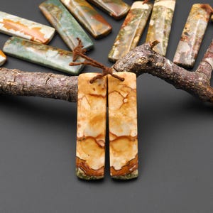 Natural Owyhee Picture Jasper Rectangle Earring Pair Drilled Matched Gemstone From Oregon image 9