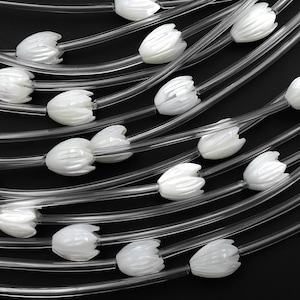 AAA Natural White Mother of Pearl Hand Carved Tulip Lily Flower Gemstone Beads