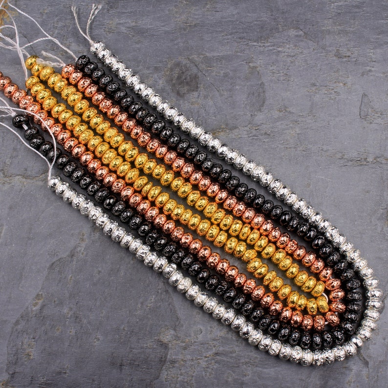 Titanium Lava Rondelle Beads 8mm 10mm Natural Volcanic Rock Stone
