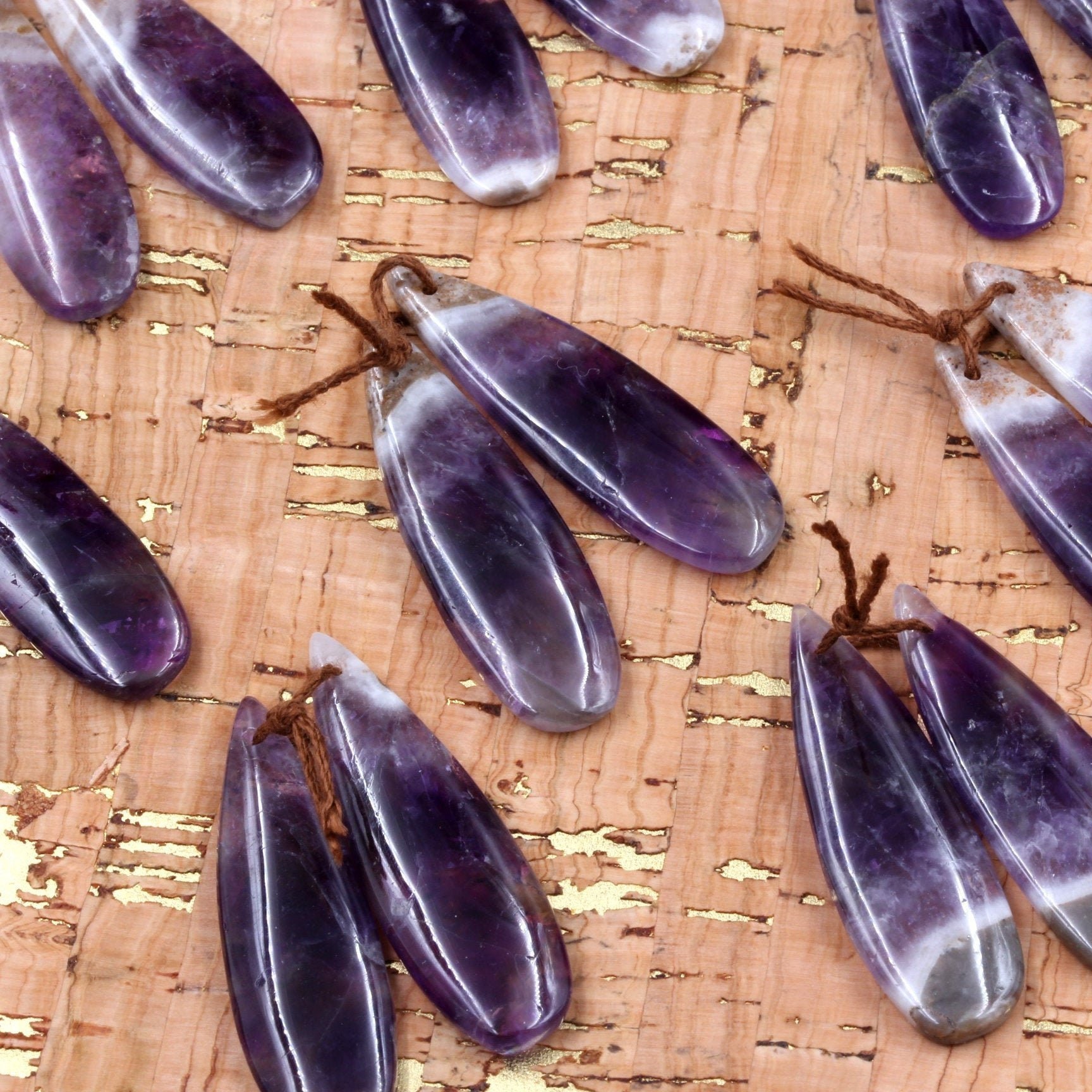 Drilled Natural Amethyst Earring Beads Pair Teardrop Cabochon Matched Gemstone Drilled Natural Amethyst Earring Beads Pair Teardrop Cabochon Matched Gemstone