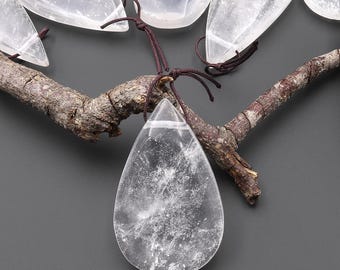 Colgante de cuarzo natural auténtico en forma de lágrima, perforado lateralmente, con cristal curativo