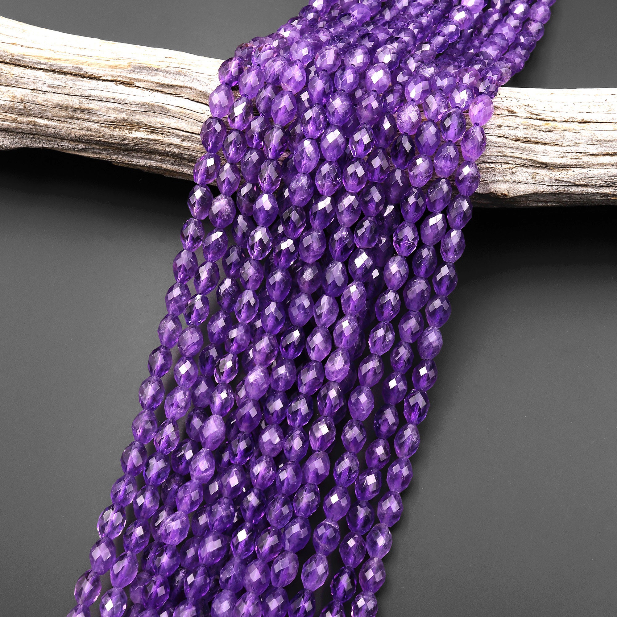 AAA Natural Purple Amethyst Faceted Drum Barrel Rice Beads 15.5
