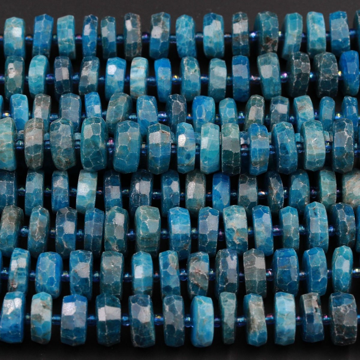 Natural Neon Blue Apatite Gemstone Faceted Rondelle Craft Beads Strand 14  3mm