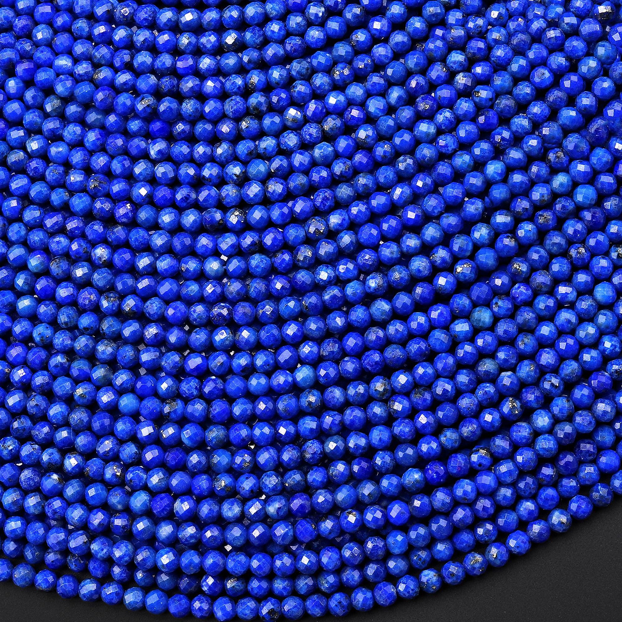 AAA Micro Faceted Natural Denim Blue Lapis Lazuli Round Beads 2mm
