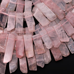 Natural Rose Quartz Rectangle Beads Spike Focal Pendant Cleopatra Style Graduated Fan Shaped 15.5&quot; Strand
