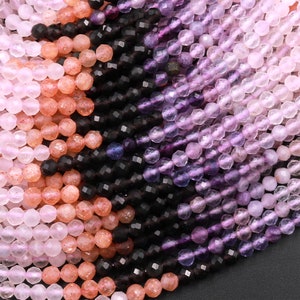 Micro Faceted Multicolor Mixed Gemstone Round Beads 3mm 4mm Sunstone Amethyst 15.5" Strand