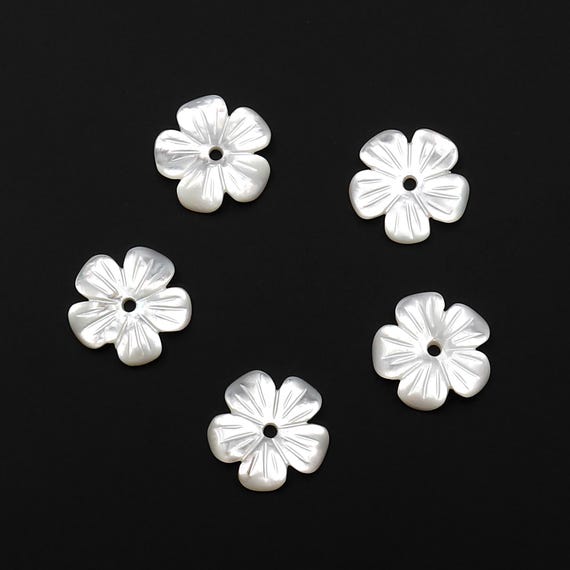 Hand Carved Center Drilled Natural White Mother of Pearl Flower