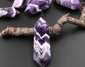 Natural Purple Chevron Amethyst Pendant Double Terminated Point Top Side Drilled Gemstone Crystal