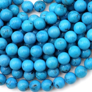 Natural Arizona Blue Turquoise 4mm 5mm 6mm 7mm 8mm 10mm Smooth Round Beads Real Genuine Turquoise Gemstone 15.5&quot; Strand