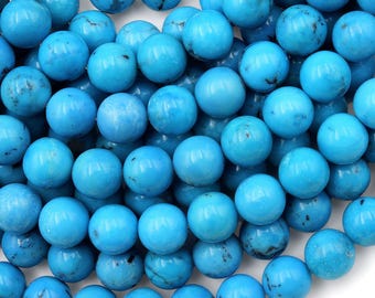 Natural Arizona Blue Turquoise 4mm 5mm 6mm 7mm 8mm 10mm Smooth Round Beads Real Genuine Turquoise Gemstone 15.5" Strand