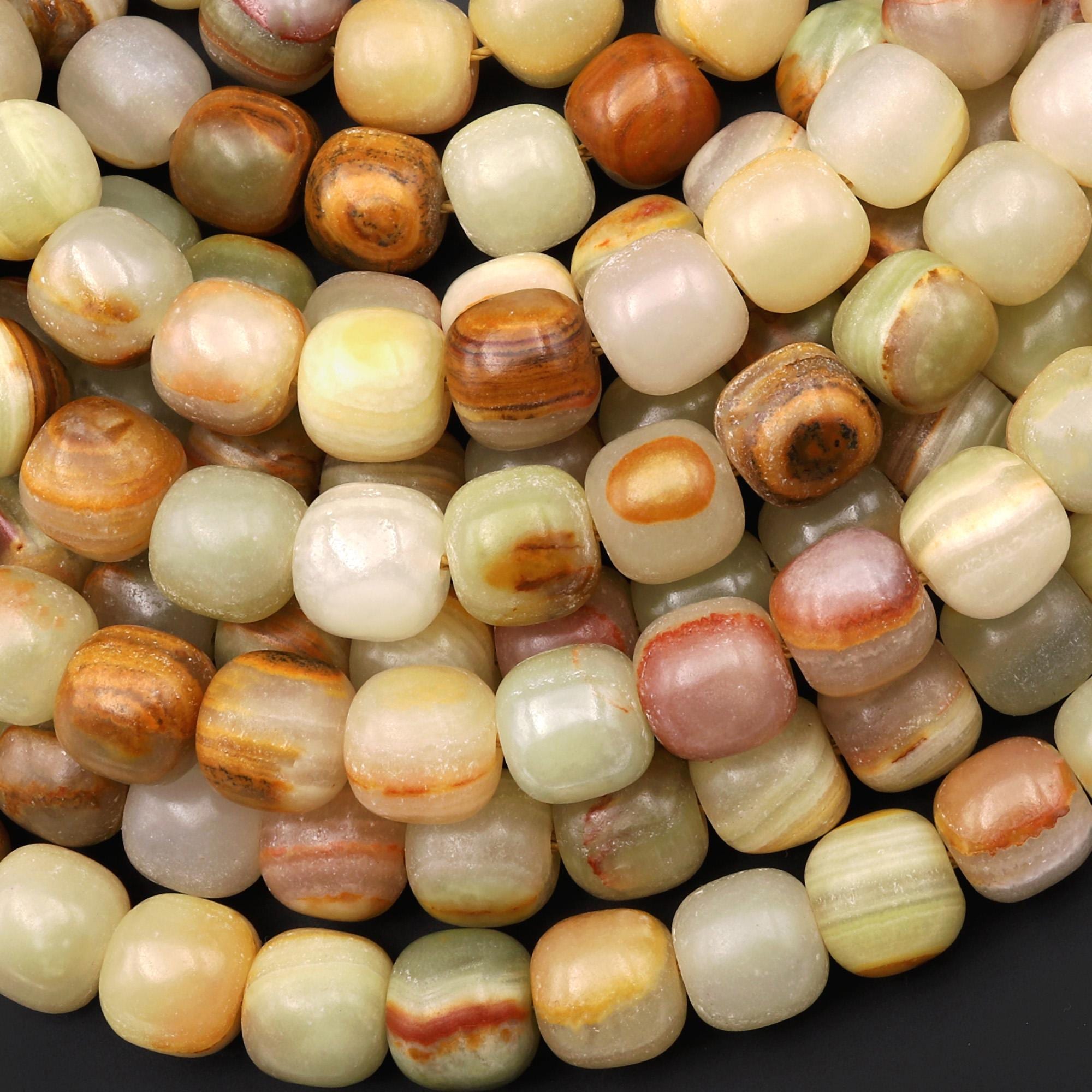 Earthy Natural Brown Yellow Green Calcite Rounded Cylinder Barrel Beads ...