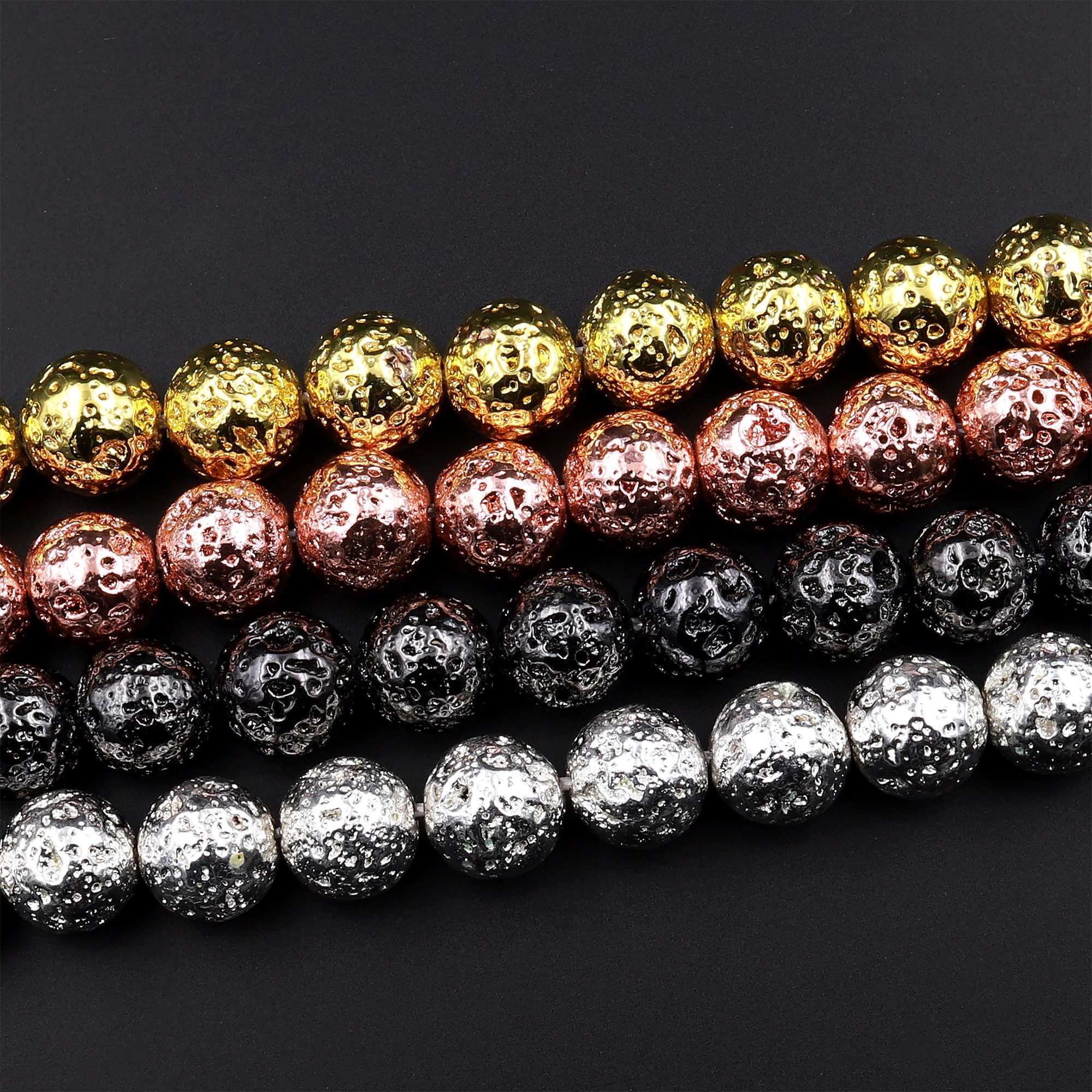 Rose Gold Plated Lava Rock Beads, Shimmery Textured Beads BS #9