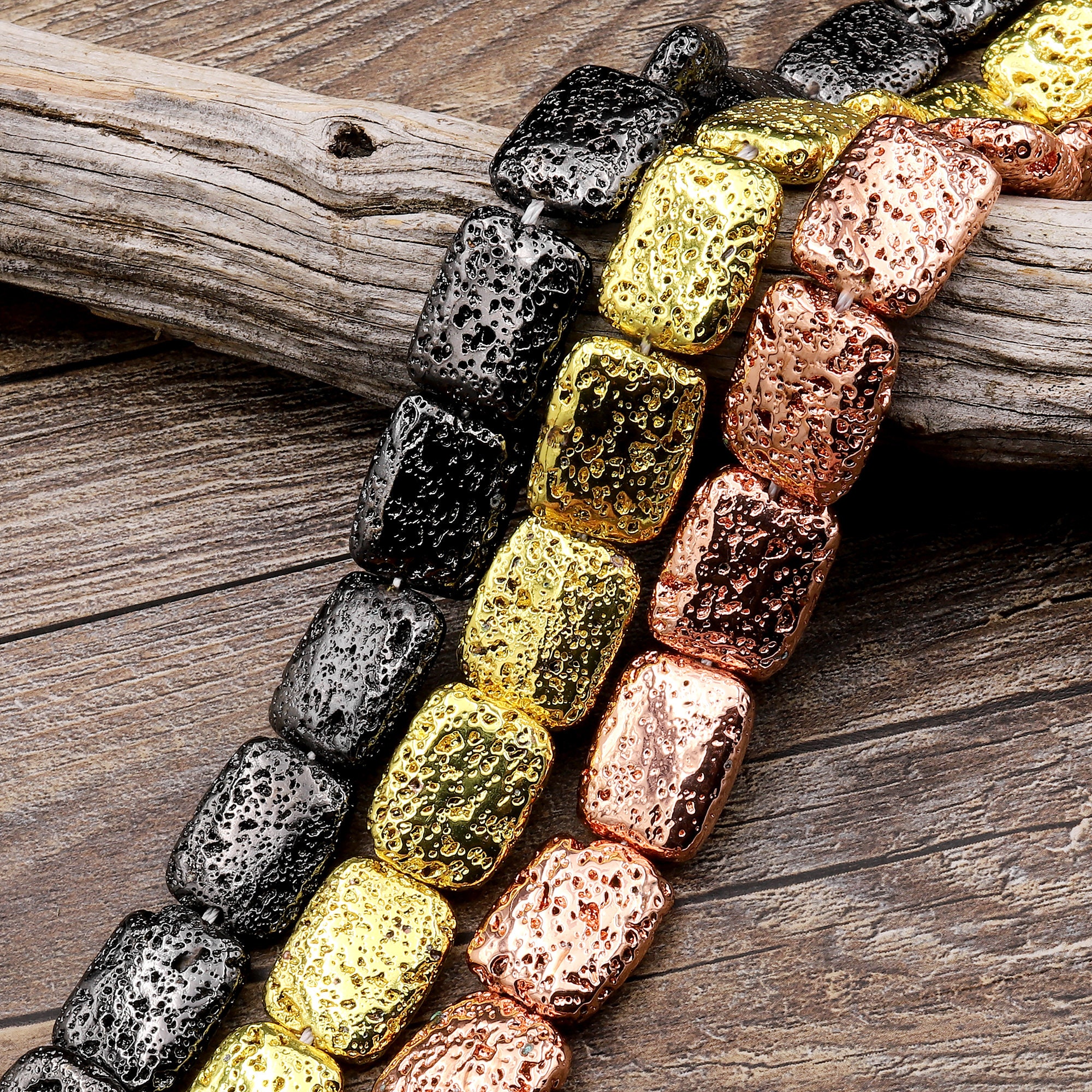 Titanium Lava Rectangle Bead 16x20mm Natural Volcanic Rock Stone ...
