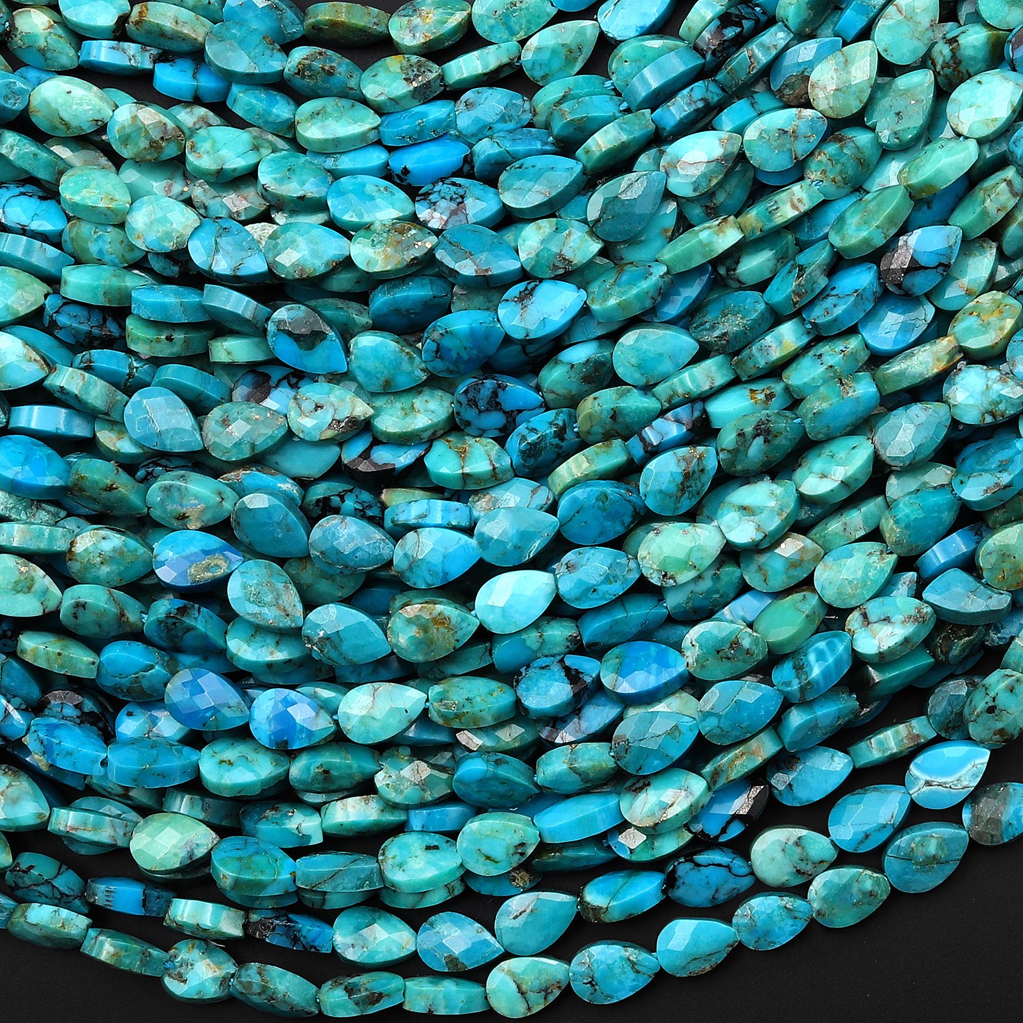 Faceted Genuine Natural Blue Turquoise Leaf Teardrop Gemstone