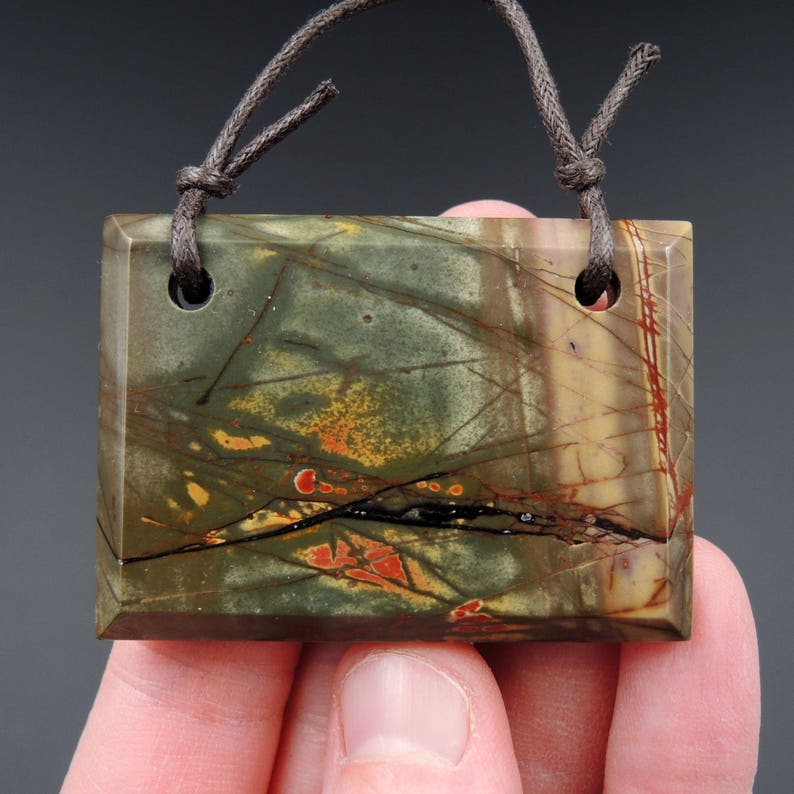 Natural Red Creek Jasper Pendant Cherry Creek Jasper Pendant Multicolor Rectangle Cabochon Cab Two Hole Drilled Pendant P1081
