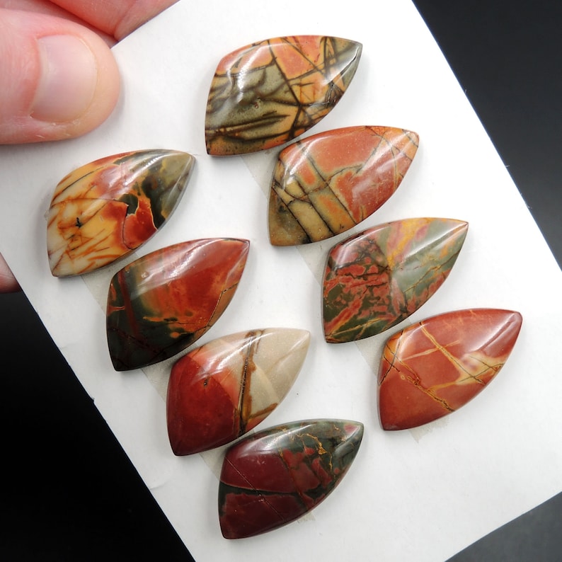 Undrilled Natural Red Creek Jasper Stone Cabochon Set Freeform Irregular Cab Picasso Jasper Cherry Creek Jasper Cabochon Set C217