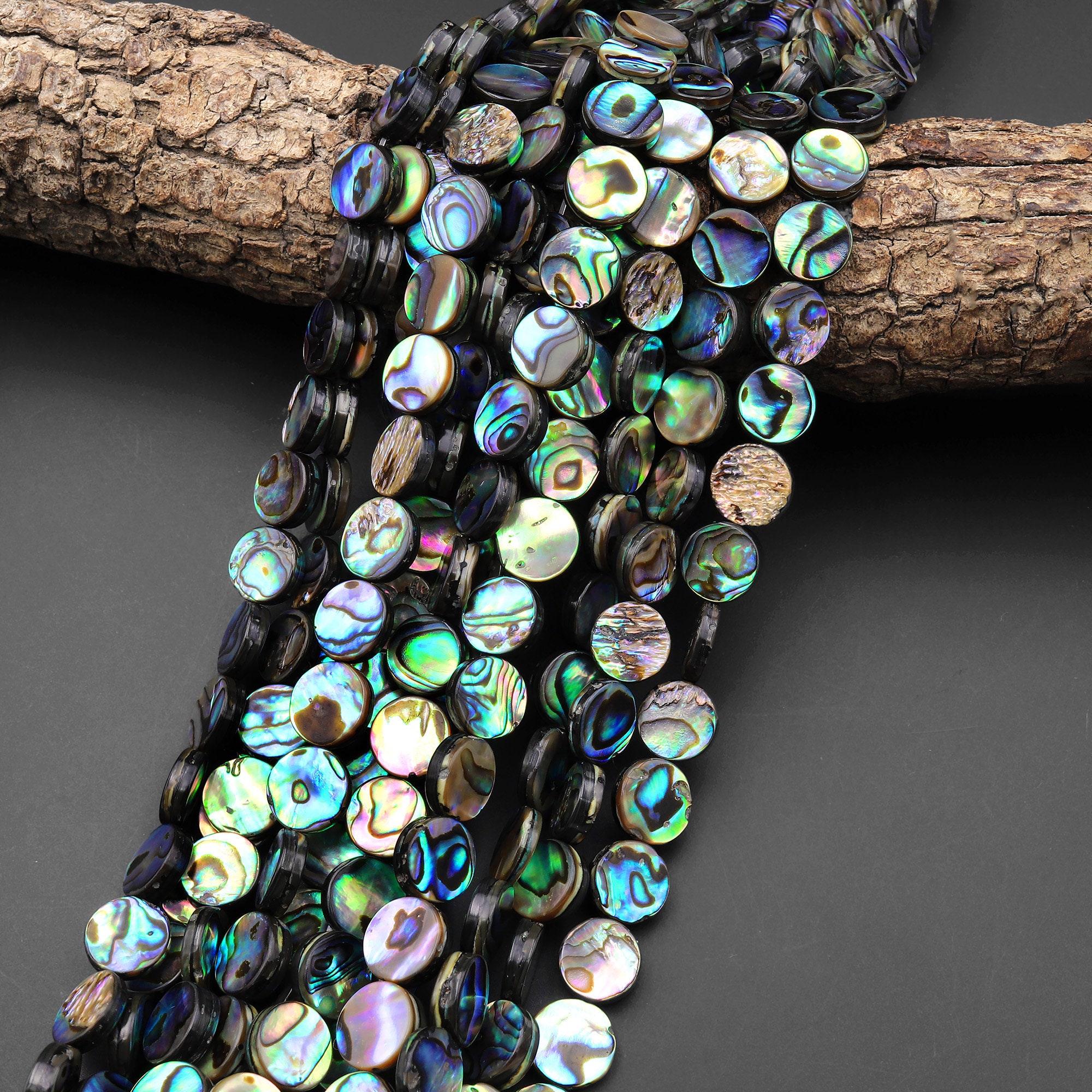 AAA Genuine Abalone Shell 6mm 8mm 10mm 12mm 14mm 16mm Coin Beads ...