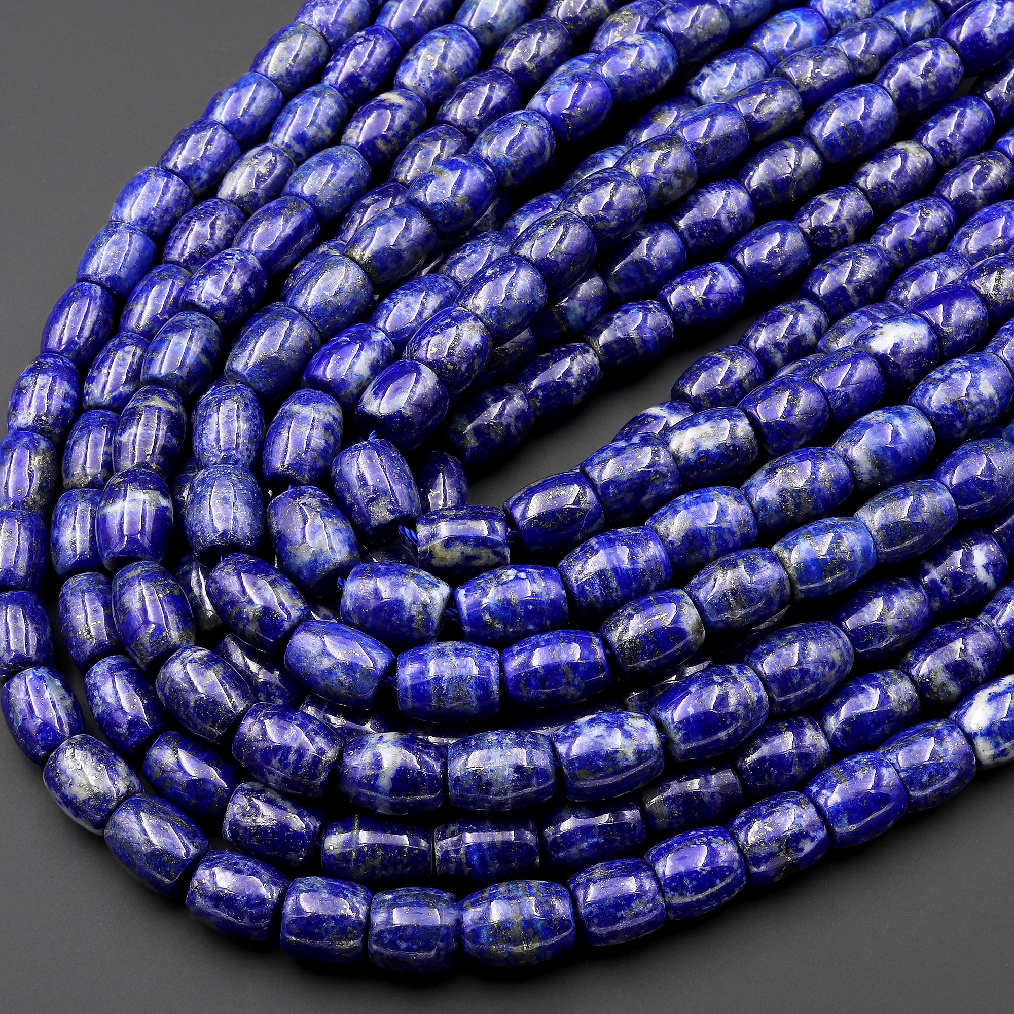 Natural Blue Lapis Drum Barrel Beads 10mm 12mm 14mmmm With Pyrite ...