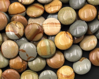 Natural Owyhee Picture Jasper Beads 12mm Coin Beads 15.5" Strand