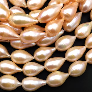 AAA Large Natural Peach Teardrop Pearl Good For Earrings Vertically Drilled 14.5&quot; Strand