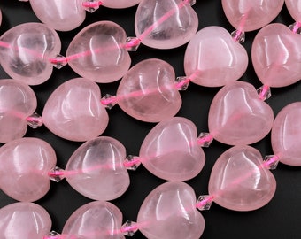 Large Puffy Natural Pink Rose Quartz 20mm Beads Gemstone Heart Veritically Drilled 15.5" Strand