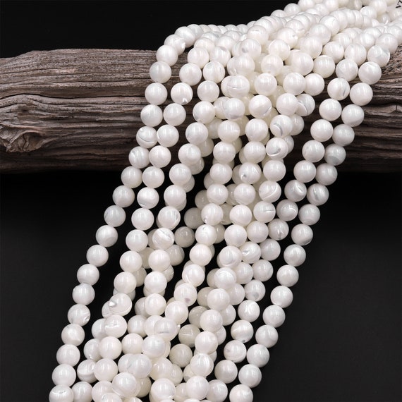 3mm Smooth Round, White MOP (Mother of Pearl) Beads (16 Strand)