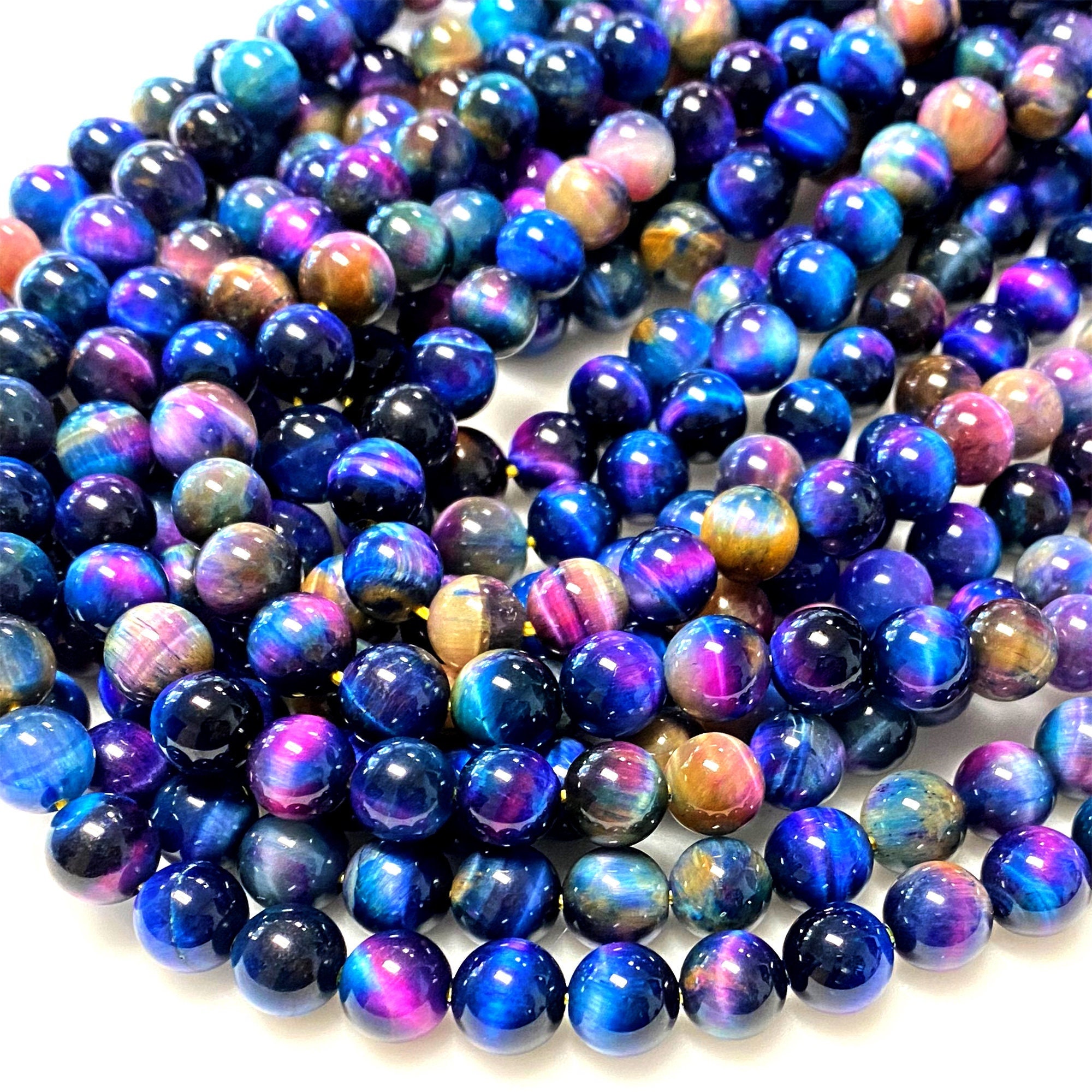 Mystic Blue Tiger Eye 4mm 6mm 8mm 10mm Smooth Round Beads 15.5