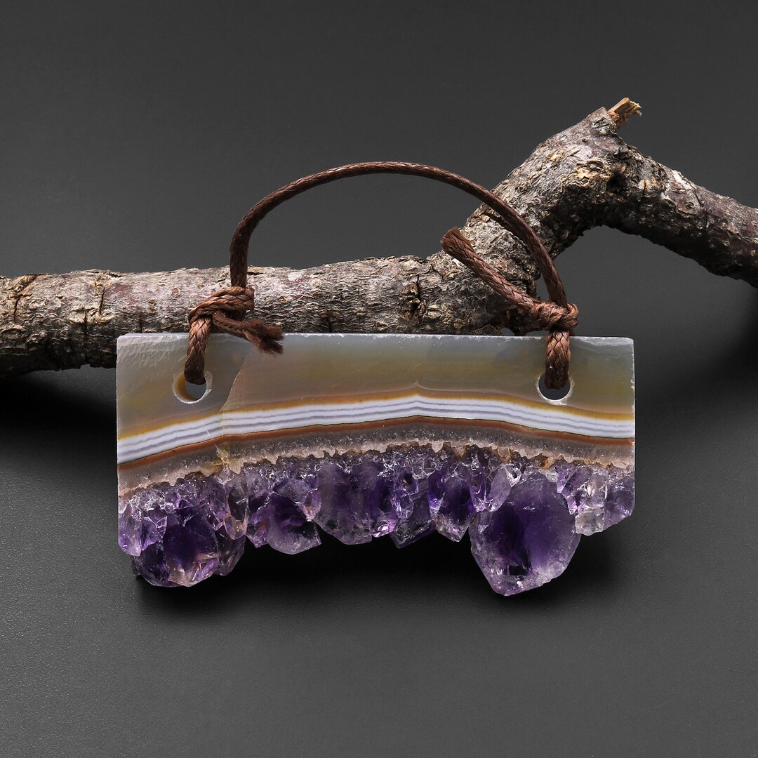 Amethyst Wave 2 Hole Pendant White Ocean Wave Natural Purple Amethyst Stalactite ...
