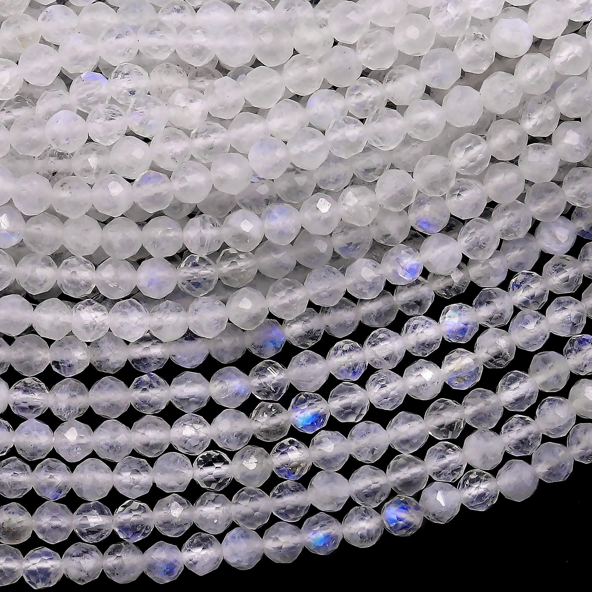 AAA Faceted Natural Blue Rainbow Moonstone Round Beads 2mm 3mm 4mm 6mm Gemstone 15.5" Strand