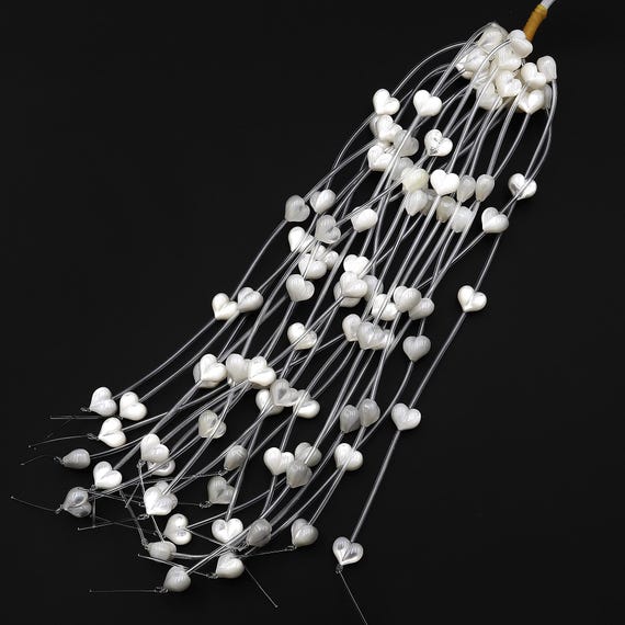 AAA Natural White Mother of Pearl Hand Carved Heart Beads 6mm 8mm