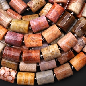 AAA Natural Orange Red Fossil Coral Beads Smooth Tube Cylinder Gemstone 15.5&quot; Strand