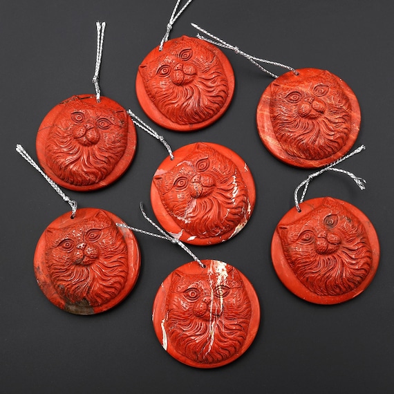 Pendentif Chat En Jaspe Rouge - Pierre Percée Naturelle Naturosphère (neuf Avec étiquettes)