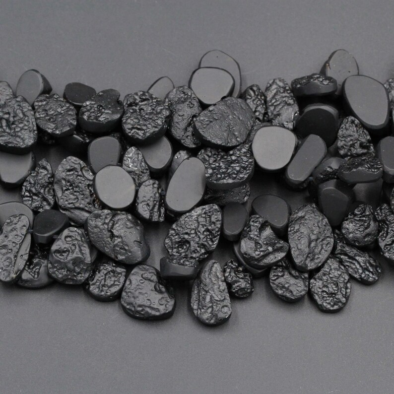 Natural Black Meteorite Beads Teardrop Nugget Tektite From Thailand Drilled Real Genuine Meteorite Cosmic Gems Two Sided Gemstone 16 Strand
