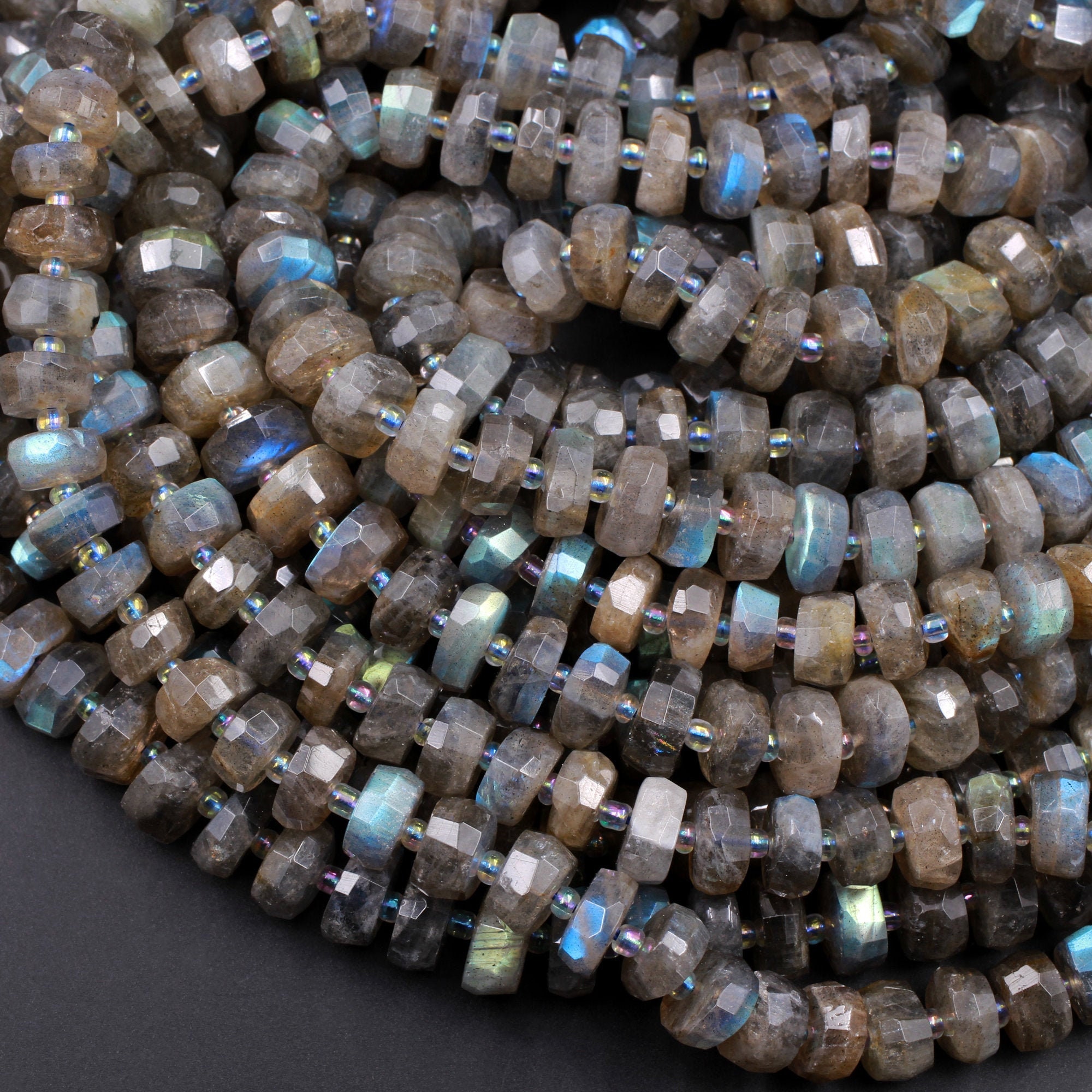 Labradorite Faceted Rondelle Large Hole Size Beads 9mm - 2 mm Drill Hole