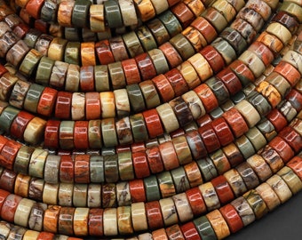 AAA Natural Red Creek Jasper Kralen 4mm 6mm 8mm Heishi Rondelle Disc Aka Multicolor Picasso Jasper 15.5" Strand