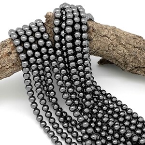 GEM-inside Natural Black Hematite Round Beads For Jewelry Making - 8mm, 15-Inch Strand