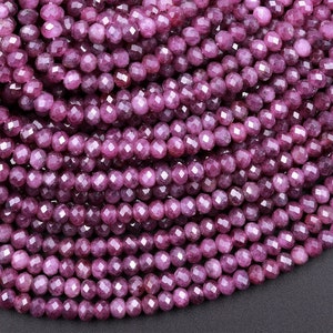 AAA Real Genuine Natural Purple Red Ruby Gemstone Faceted 4mm 6mm Rondelle Beads 15.5" Strand