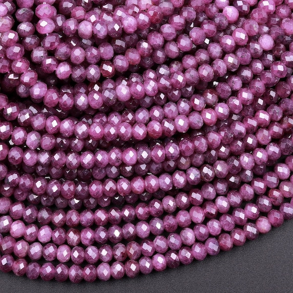 AAA Real Genuine Natural Purple Red Ruby Gemstone Faceted 4mm 6mm Rondelle Beads 15.5" Strand