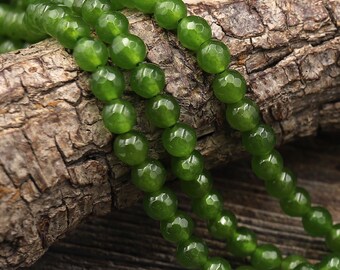 Filo di perle rotonde sfaccettate di giada verde foresta di Taiwan, 6 mm, lunghezza 15,5 pollici.