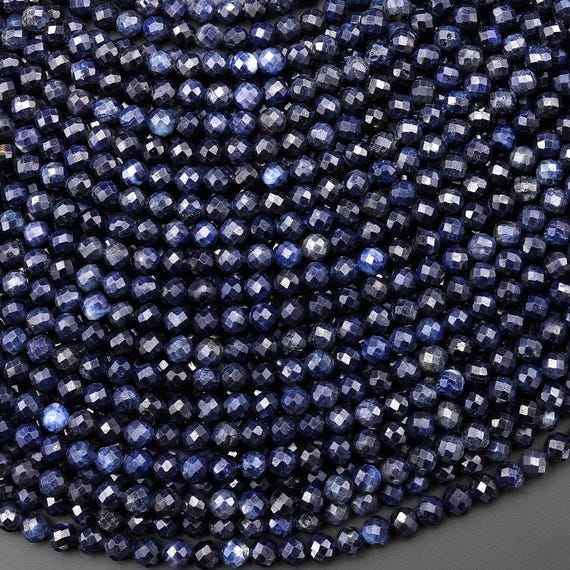 AAA Faceted Natural Deep Blue Sapphire Round Beads 2mm 3mm 4mm