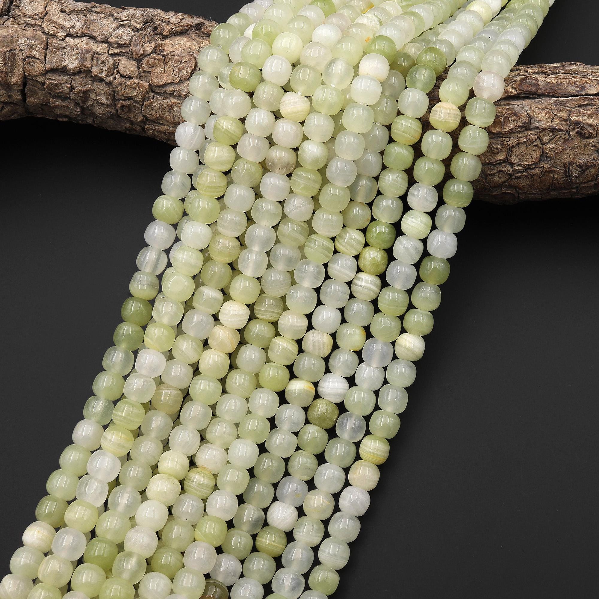 AAA Natural Green Calcite Short Cylinder Barrel 8mm Beads Aka ...