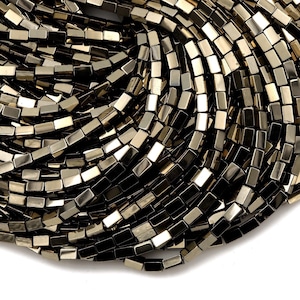 Rechthoekige titaniumpyrietkralen 6 x 4 mm 5 x 3 mm 4 x 2 mm 15,5" streng