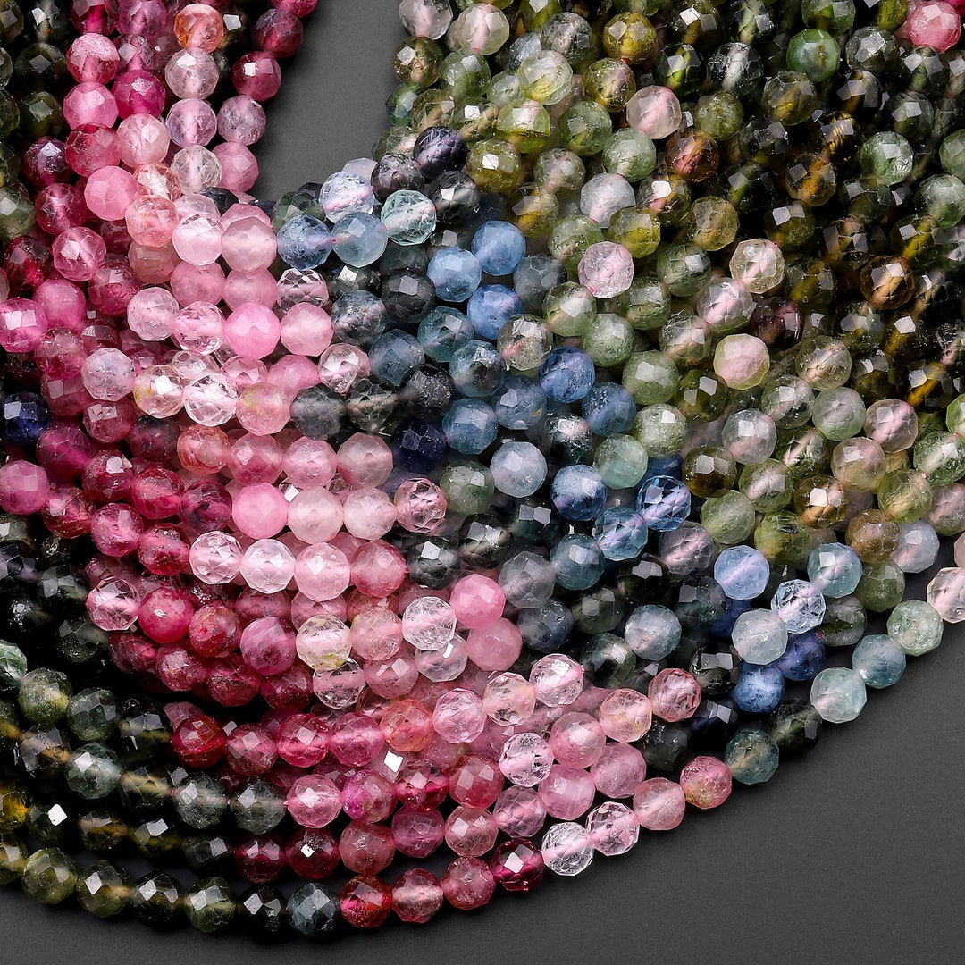 AAA Natural Tourmaline Micro Faceted 4mm Round Multicolor Pink Green ...