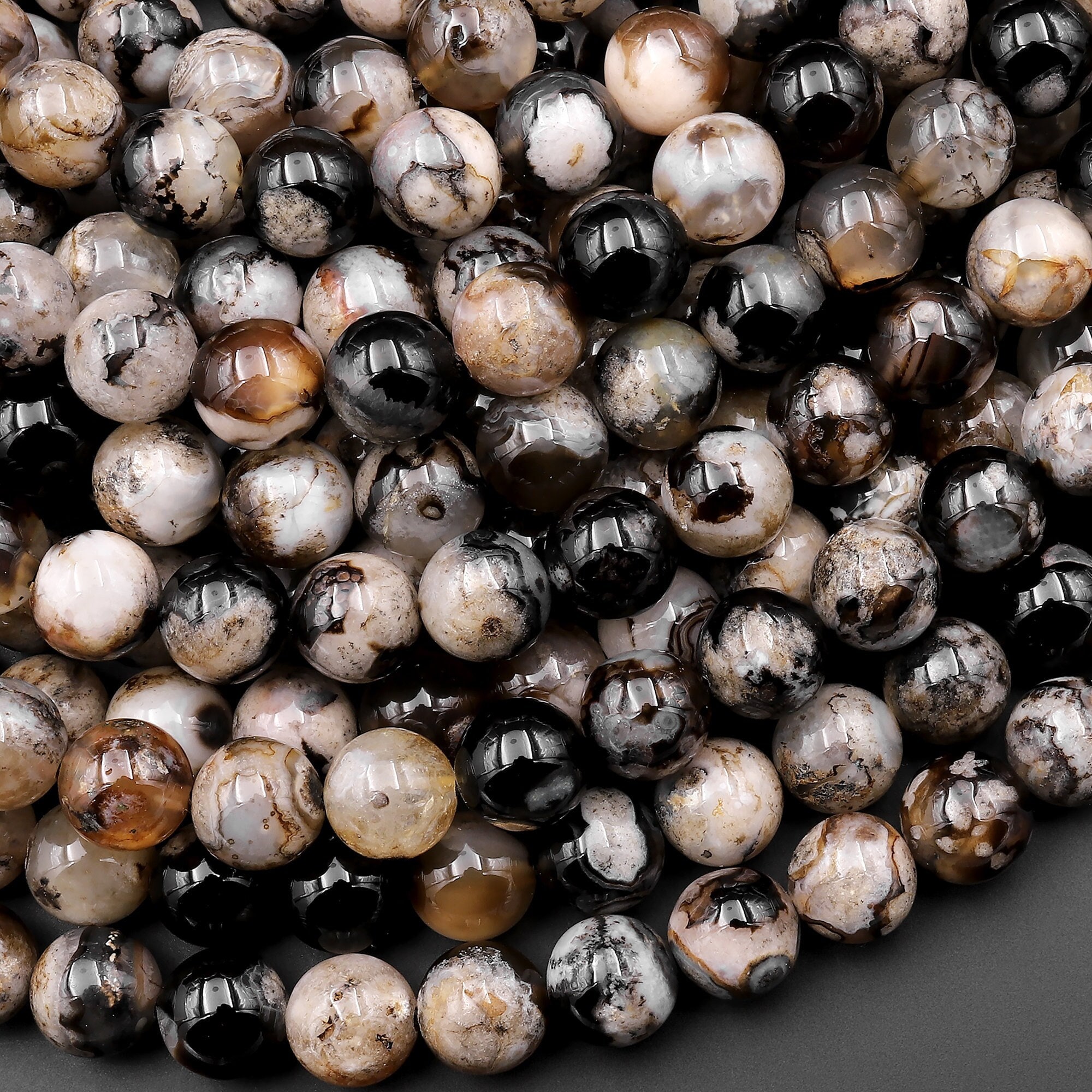 Black Striped Agate Stone Beads Semi Precious Gemstone Round - Temu