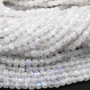 AAA Natural Blue Rainbow Moonstone Faceted 2mm 3mm 4mm Cube Dice Square Beads Micro Faceted Laser Diamond Cut 15.5" Strand
