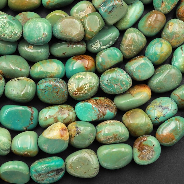 Real Genuine Natural Green Brown Turquoise Freeform Nugget Beads 15.5" Strand