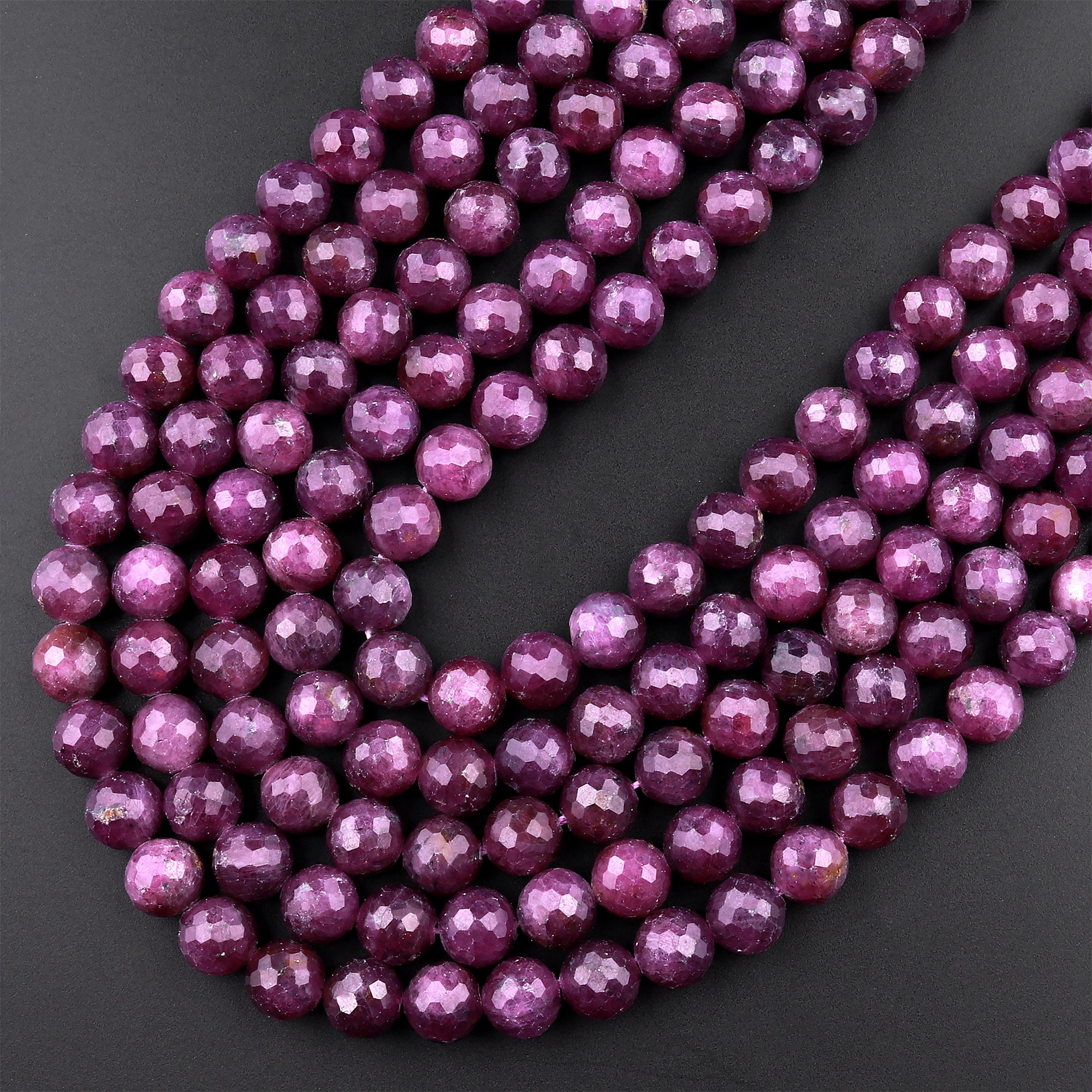 BURNED RUBY 3mm High Grade Faceted Gemstone Beads Strand