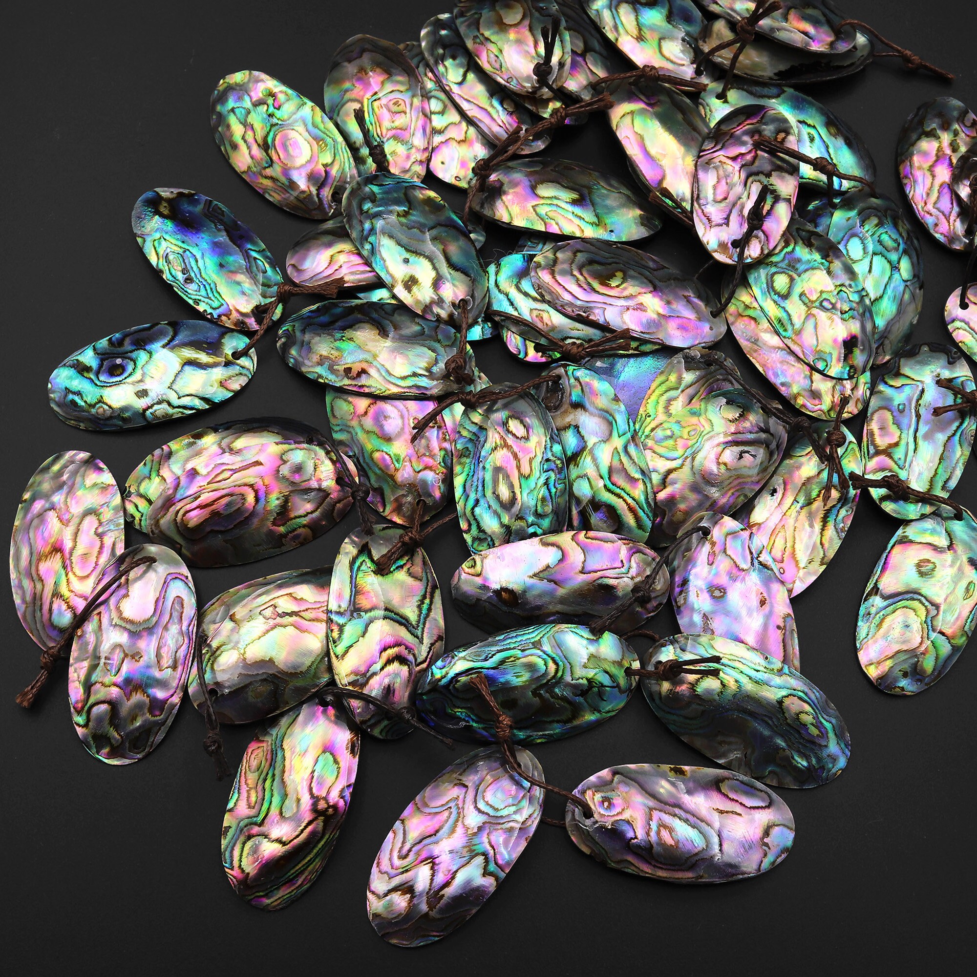Natural Rainbow Abalone Shell Oval Earring Pair Drilled Matched ...